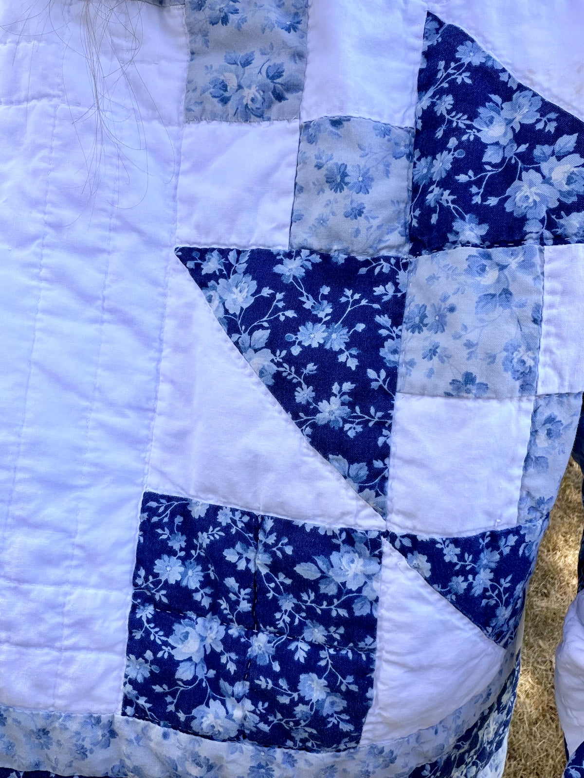 Blue & White Vintage Quilted Crop Hoodie