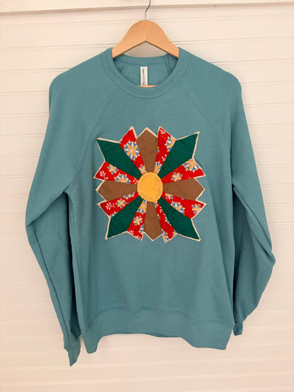 Teal Blue Oversized Cozy Applique Sweatshirt