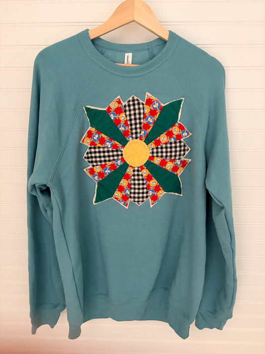 Teal Blue Oversized Cozy Applique Sweatshirt