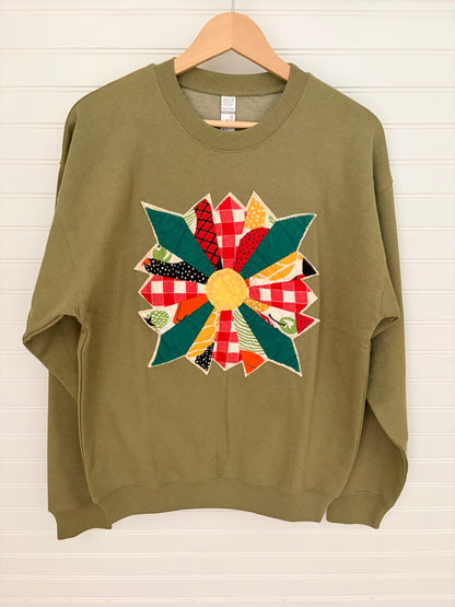 Olive Green Oversized Cozy Applique Sweatshirt