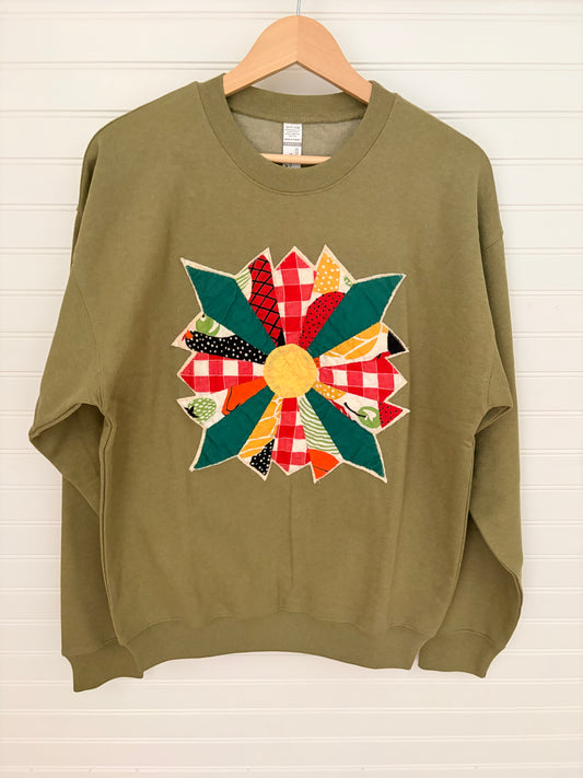Olive Green Oversized Cozy Applique Sweatshirt