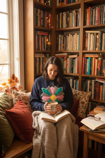 Navy Blue Oversized Cozy Applique Sweatshirt