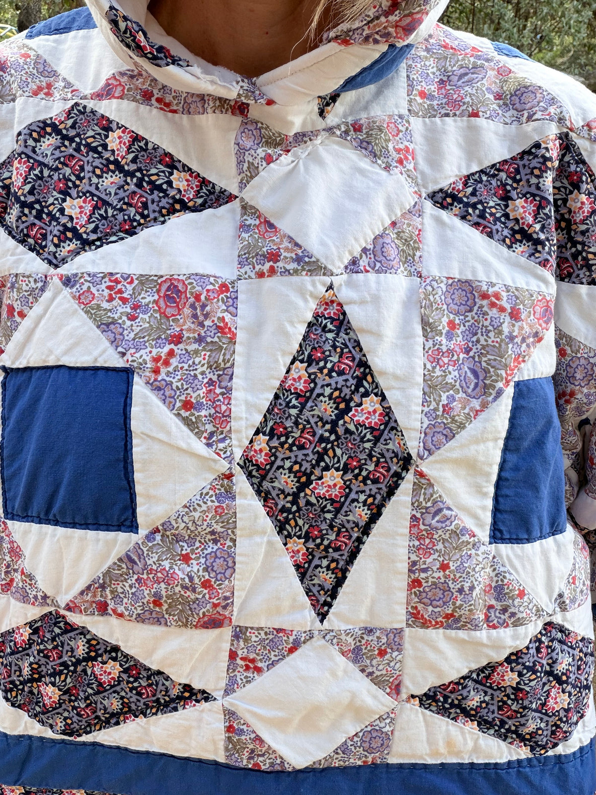 Blue & Purple Diamond Vintage Quilted Crop Hoodie