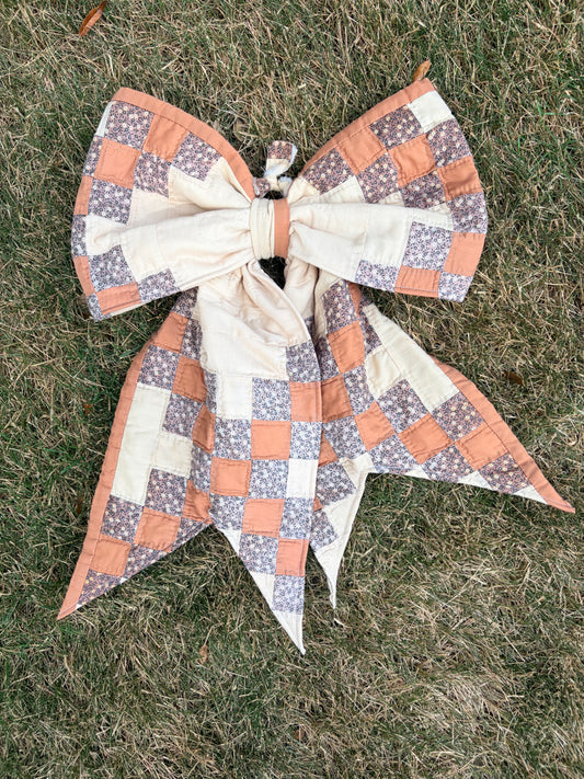 Brown Square Vintage Quilt Bow Wall Decor