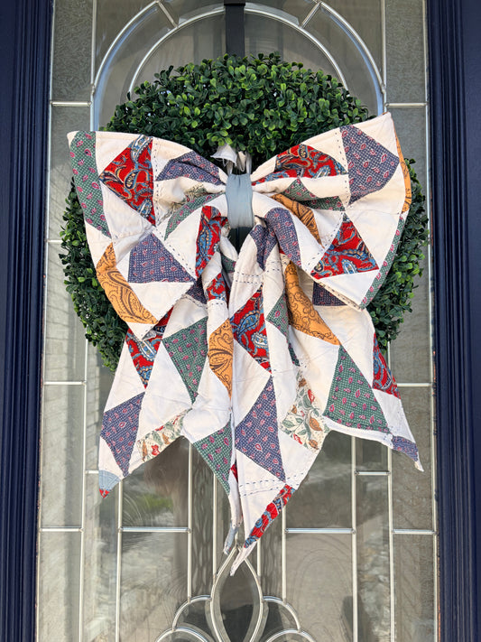 Multicolor Flying Geese Vintage Quilt Bow Wall Decor
