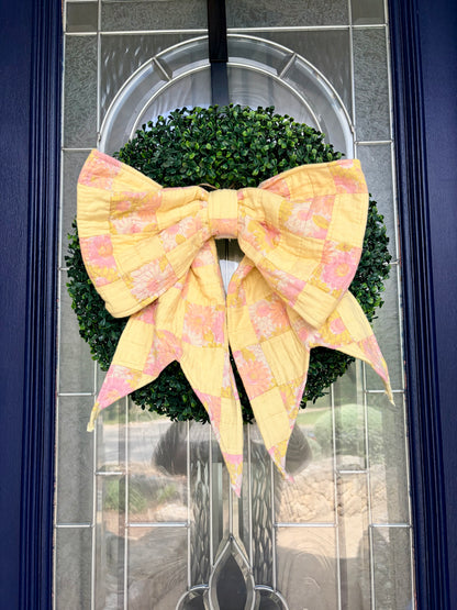 Peach and Yellow Quilted Spring Bow