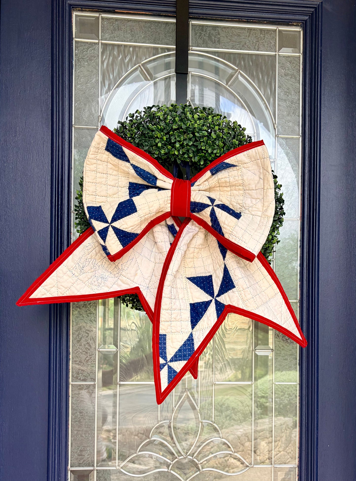 Blue & White Quilted Bow