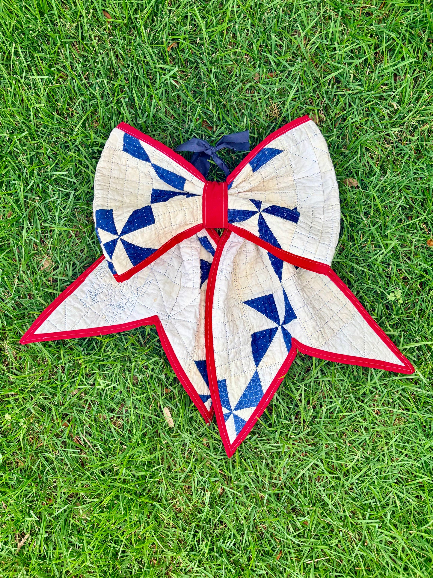 Blue & White Quilted Bow