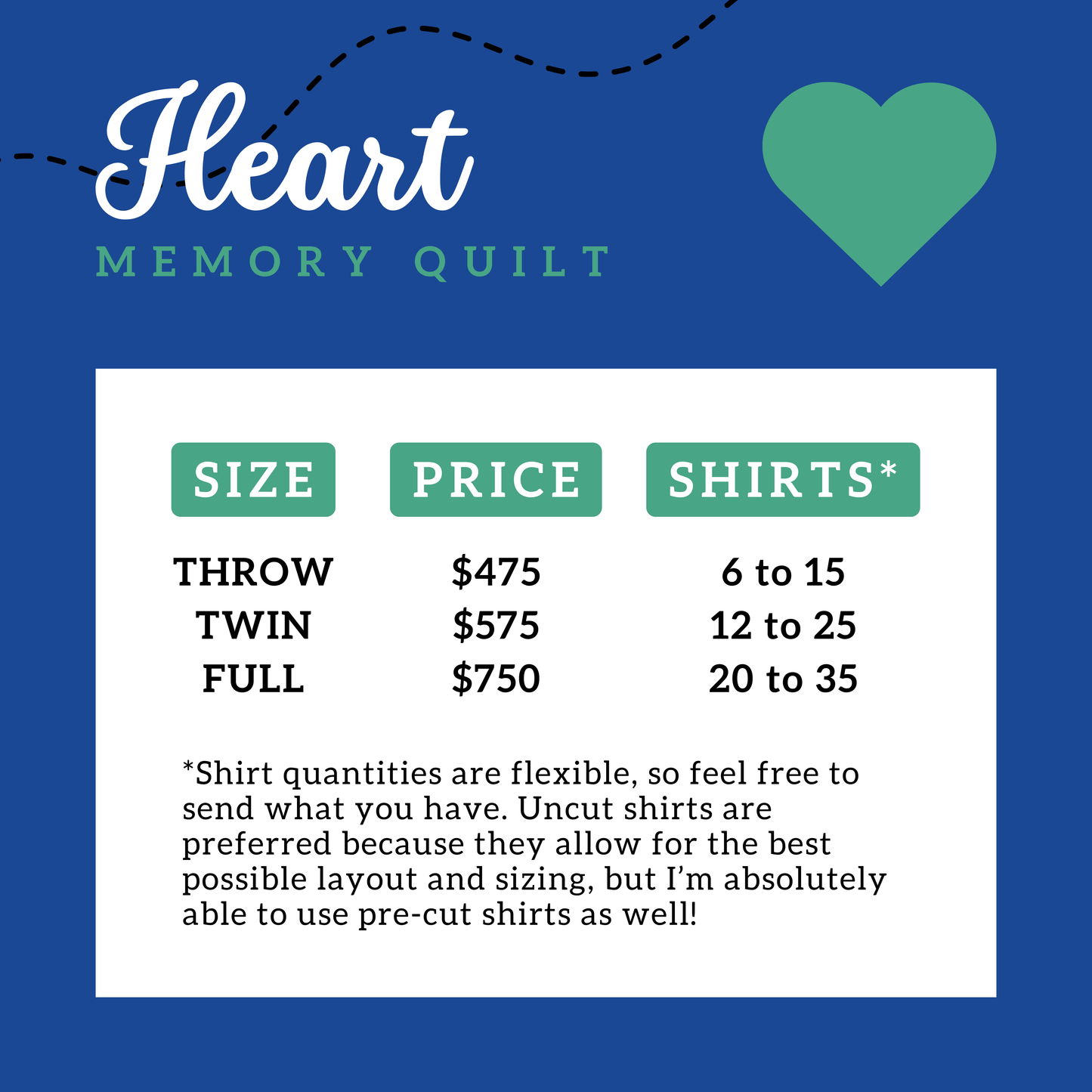 Heart Memory Quilt Deposit - ALL SIZES