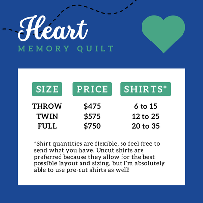 Heart Memory Quilt Deposit - ALL SIZES
