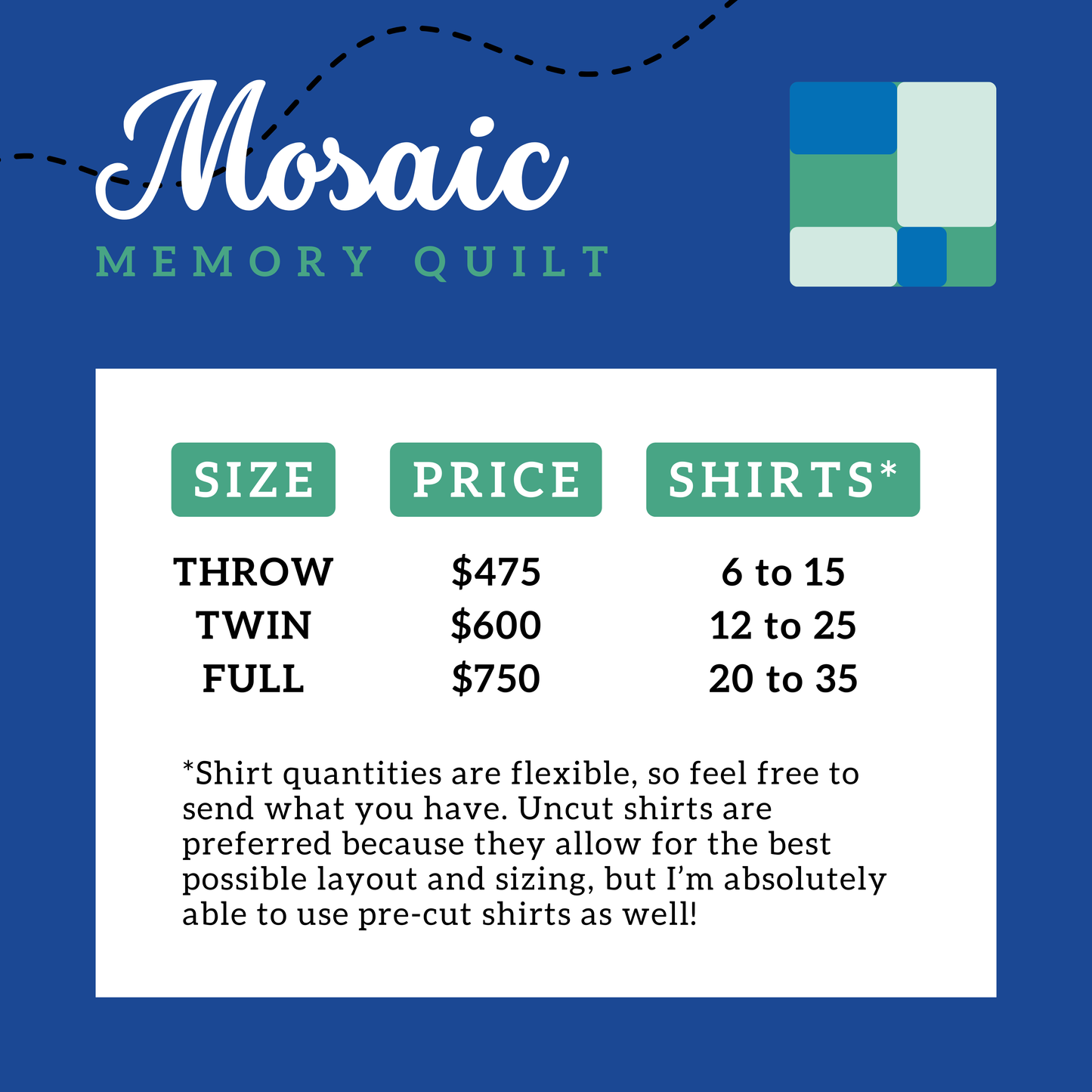 Mosaic Memory Quilt Deposit - ALL SIZES