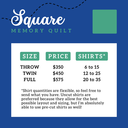 Square Memory Quilt Deposit - ALL SIZES